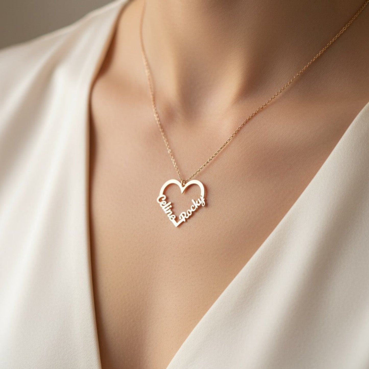 Personalised Couple Heart Name Necklace in 92.5 Sterling Silver