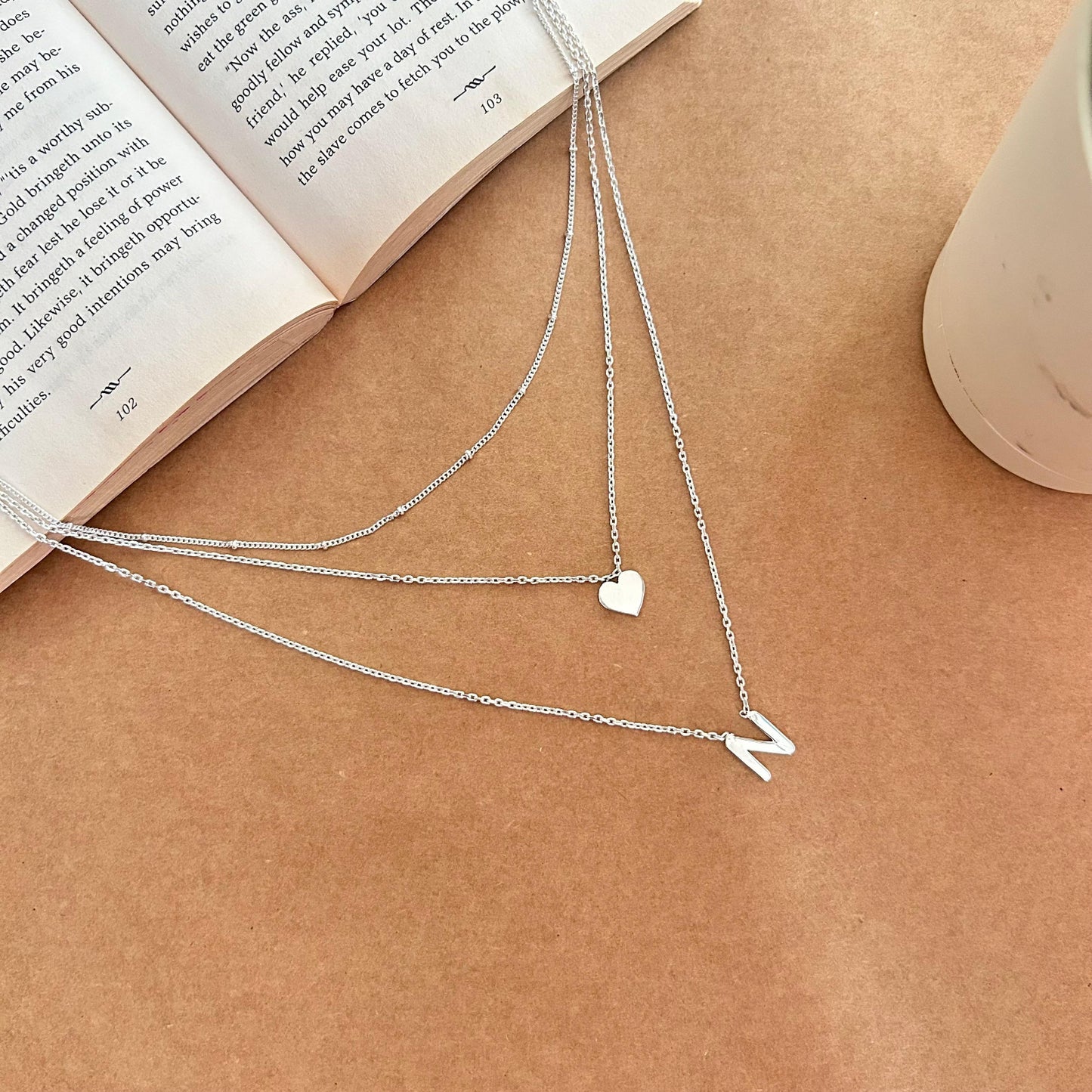 3-Layer Chain with Initial and heart in Sterling Silver - | Liyana Jewels