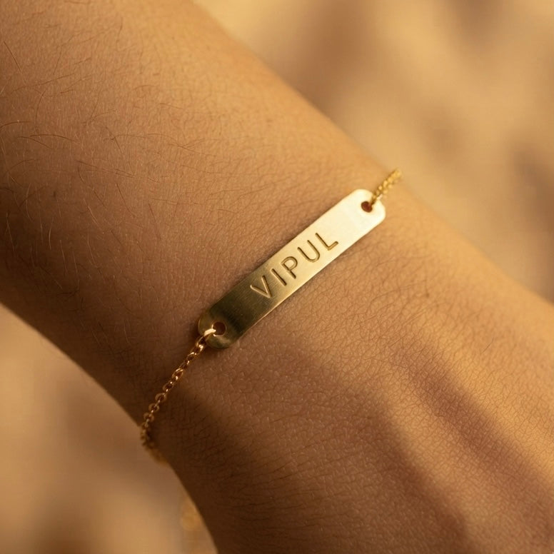 Personalised Hand Stamp Bar Bracelet in 92.5 Sterling Silver