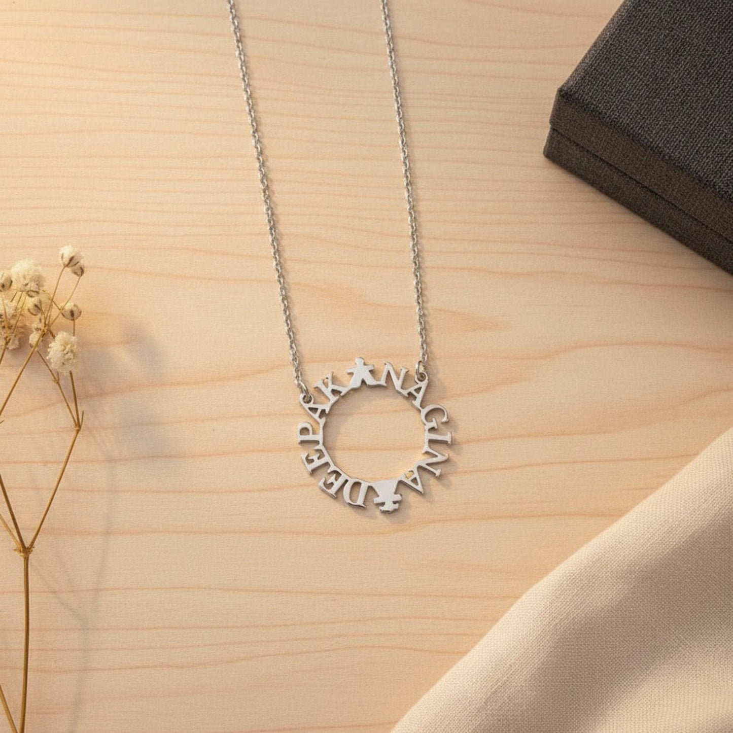 Personalised Circular Couple Name Necklace in 92.5 Sterling Silver