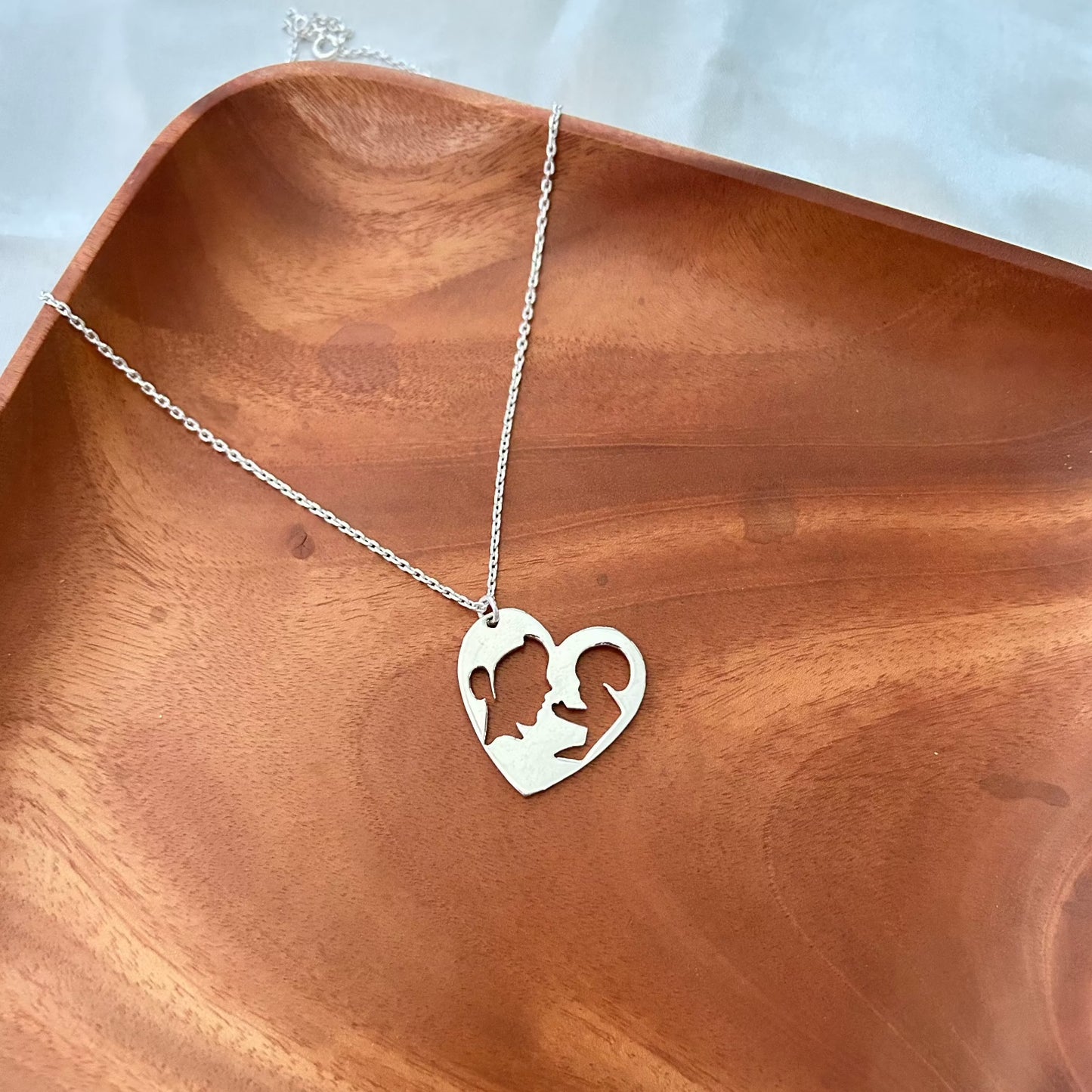 Mom kid heart Necklace in 925 Sterling Silver