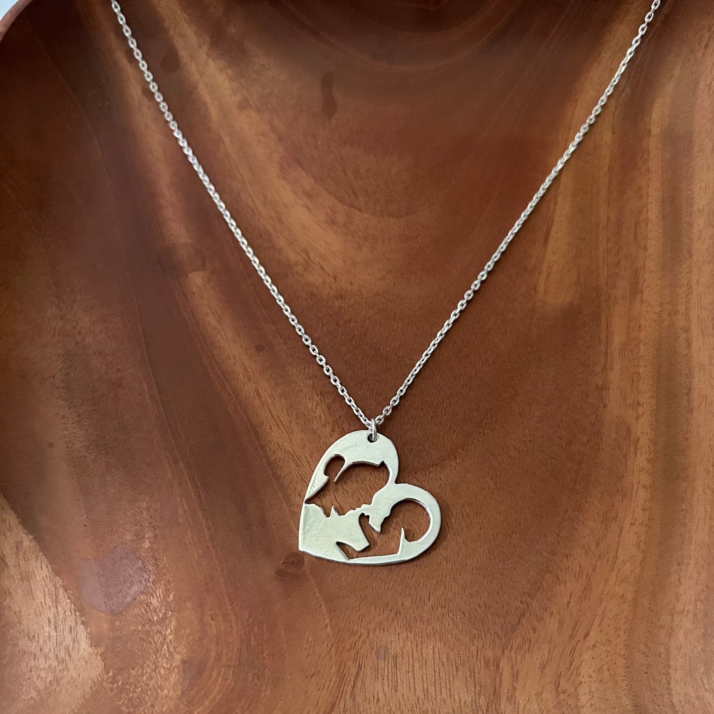 Mom kid heart Necklace in 925 Sterling Silver