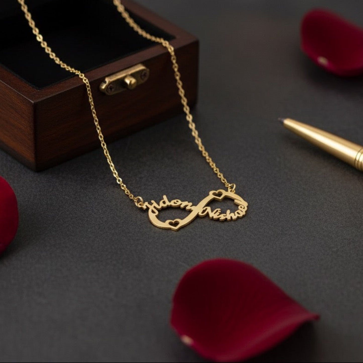 Personalised Infinity Necklace with 2 Names in 92.5 Sterling Silver