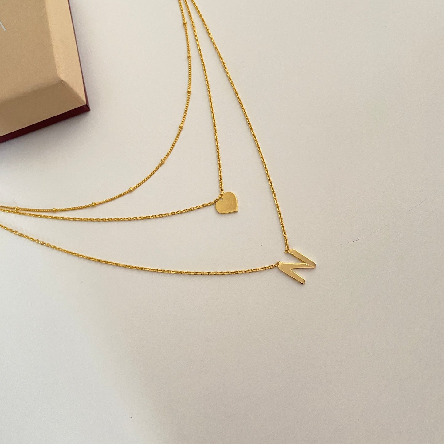 3-Layer Chain with Initial and heart in Sterling Silver - | Liyana Jewels