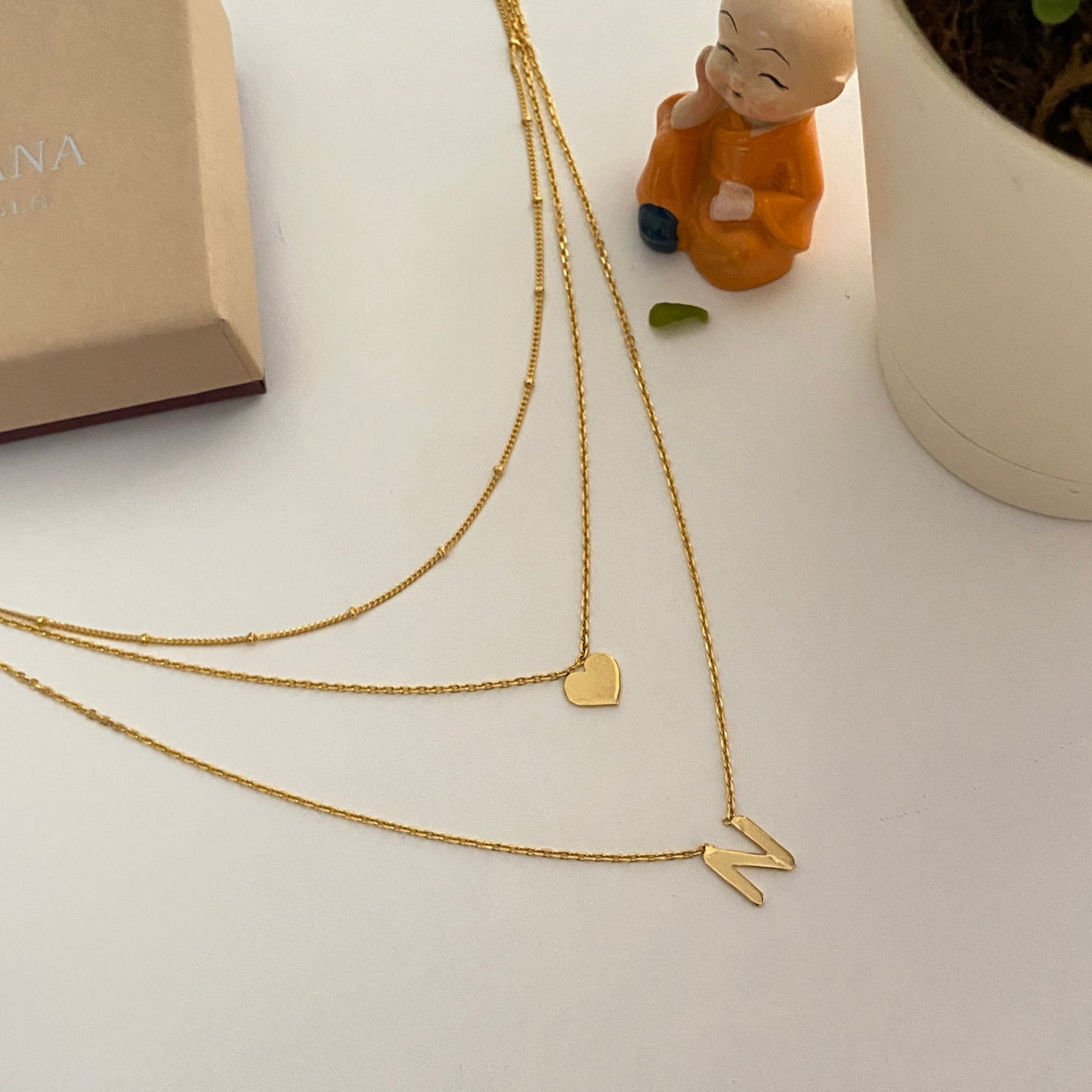 3-Layer Chain with Initial and heart in Sterling Silver - | Liyana Jewels