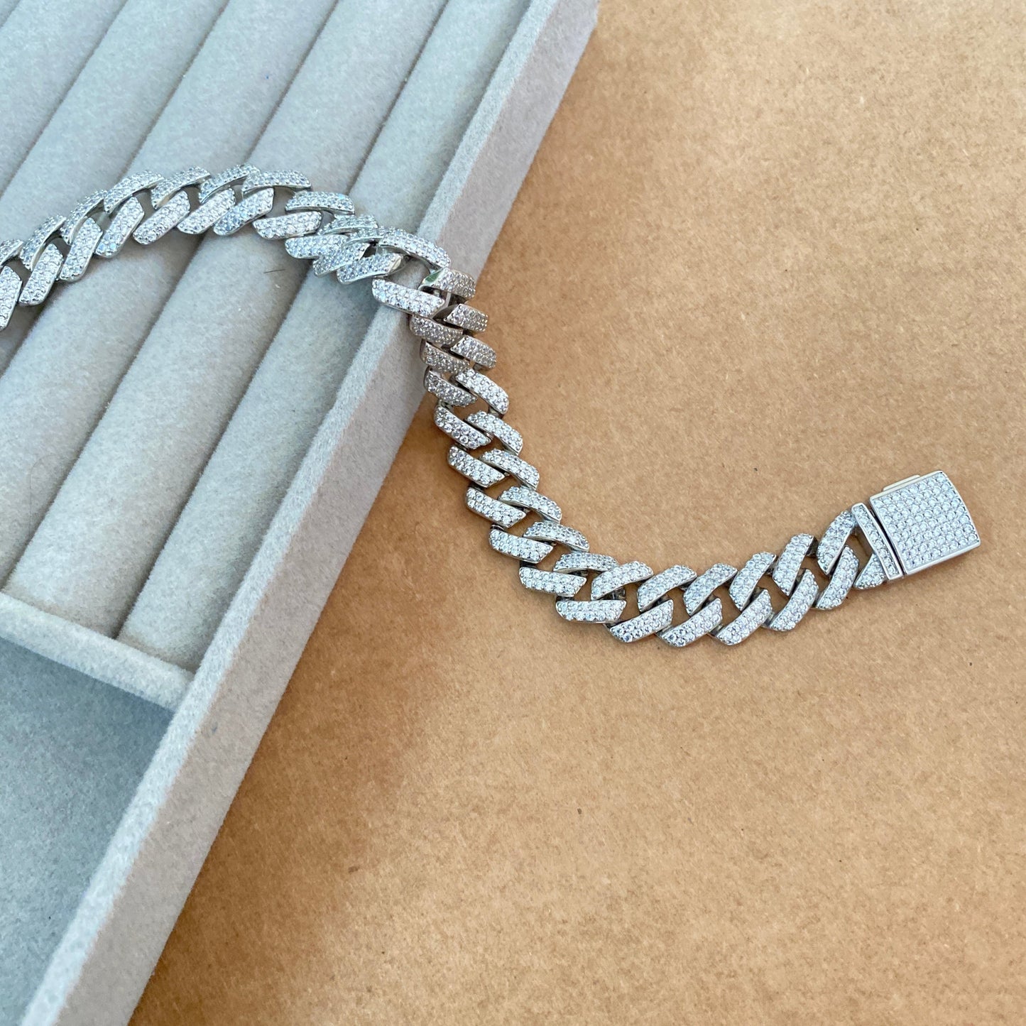 Cz Cuban Link Men's Bracelet in 925 Sterling Silver with Rhodium Finish | Liyana Jewels