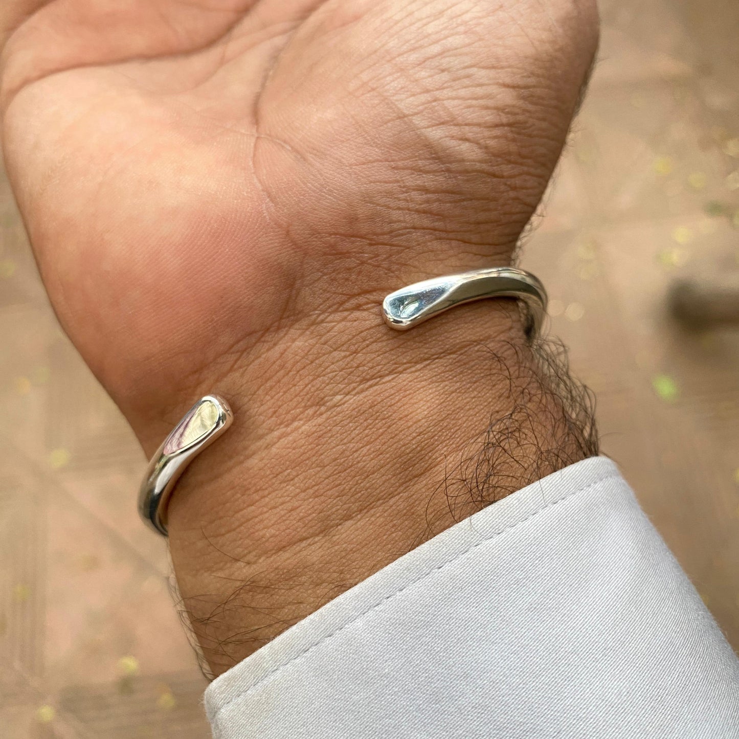 Round Adjustable Kada for Men in Sterling Silver by Liyana Jewels
