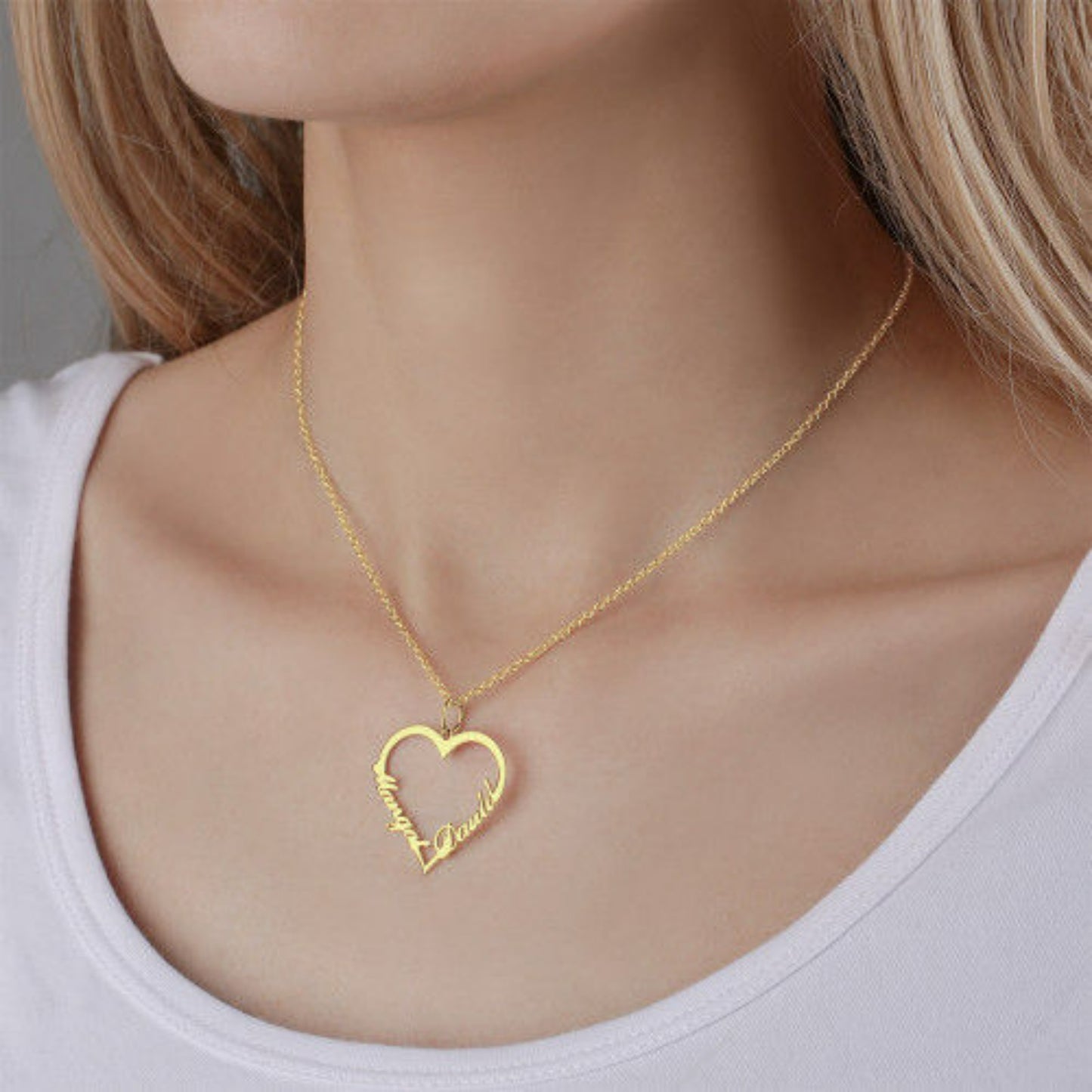 Personalised Couple Heart Name Necklace in 92.5 Sterling Silver