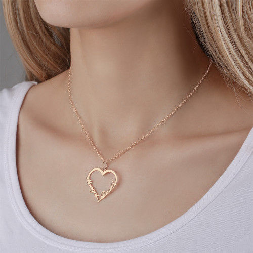 Personalised Couple Heart Name Necklace in 92.5 Sterling Silver