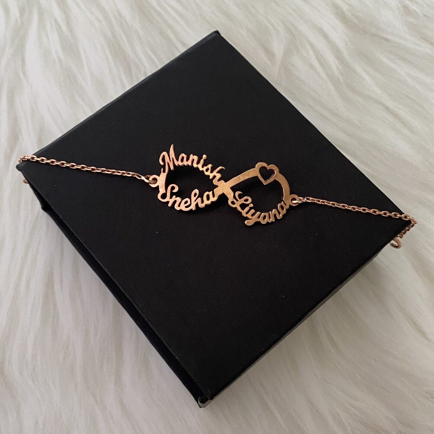 Personalised Infinity bracelet with 3 Names in 92.5 Sterling Silver