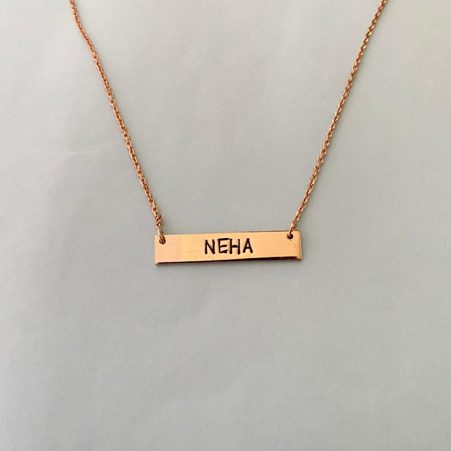 Personalised Engraved hand Stamp Bar Necklace in 92.5 Sterling Silver