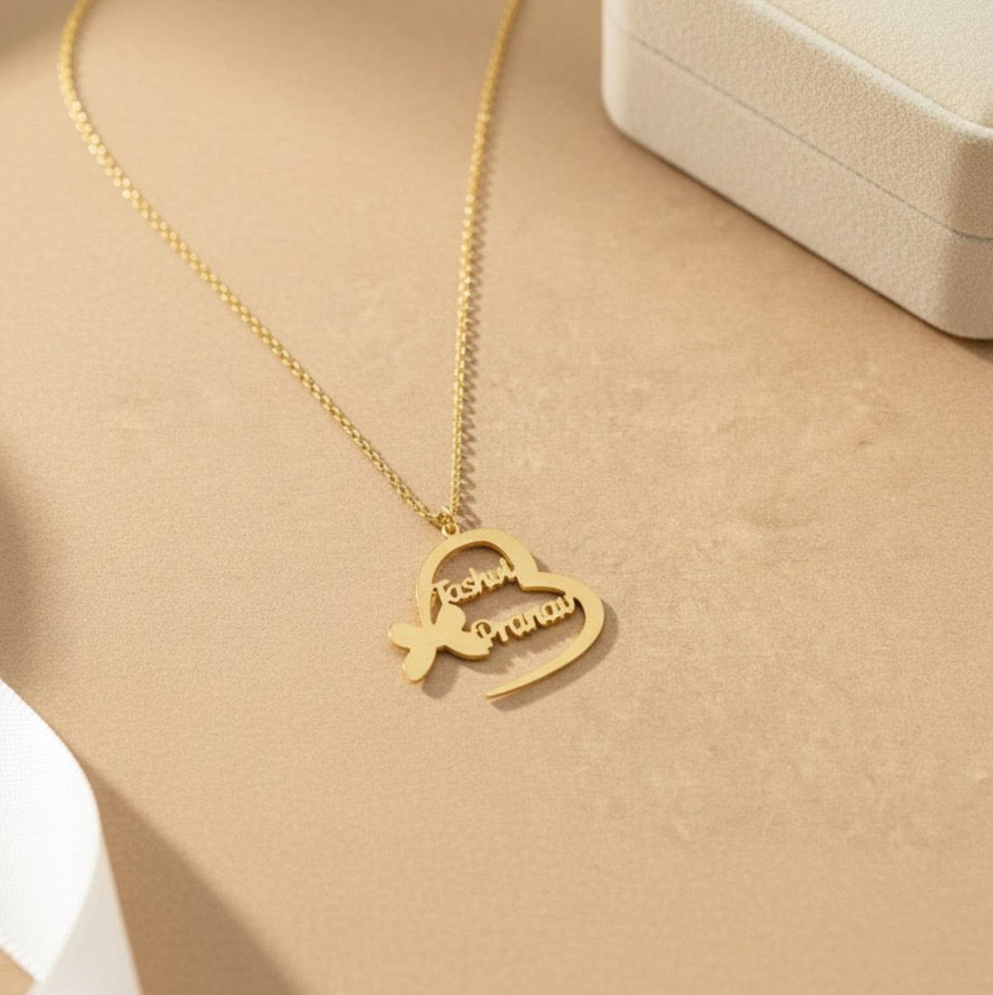 Personalised Inverted Butterfly Couple Name Necklace in 92.5 Sterling Silver