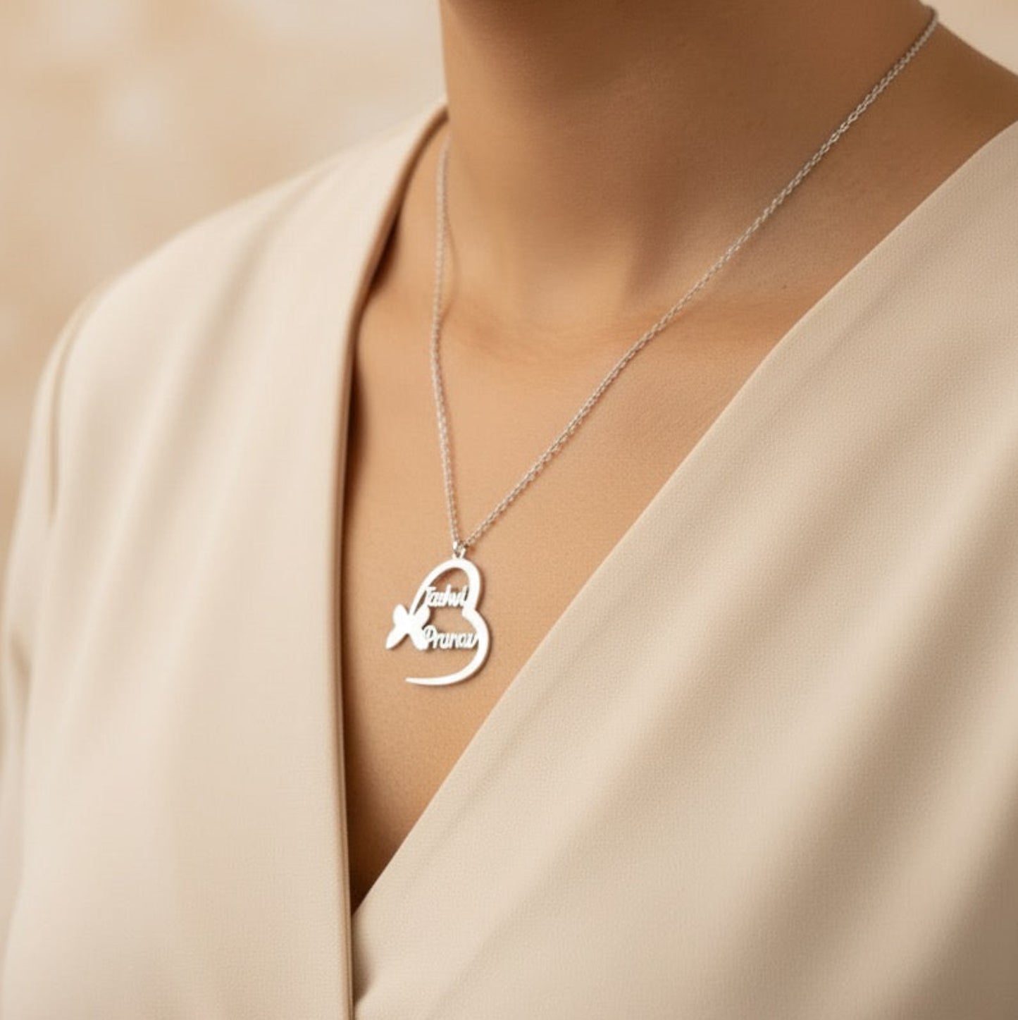 Personalised Inverted Butterfly Couple Name Necklace in 92.5 Sterling Silver