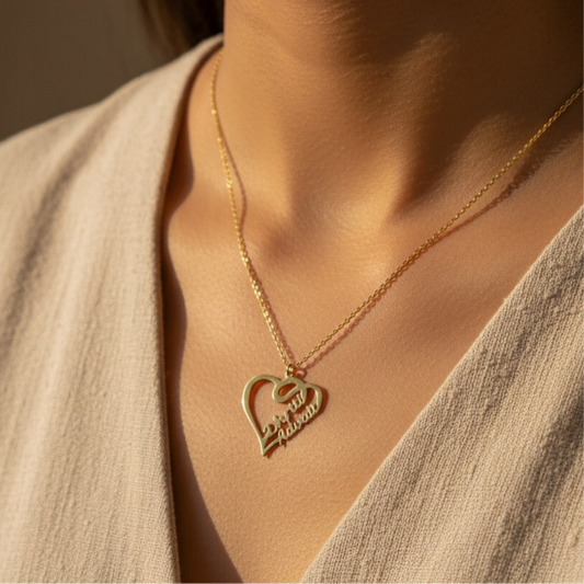 Personalised Overlapping Heart Couple Name Necklace in 92.5 Sterling Silver