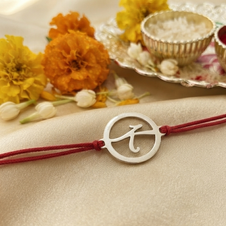 Round Initial Rakhi in 925 Sterling Silver