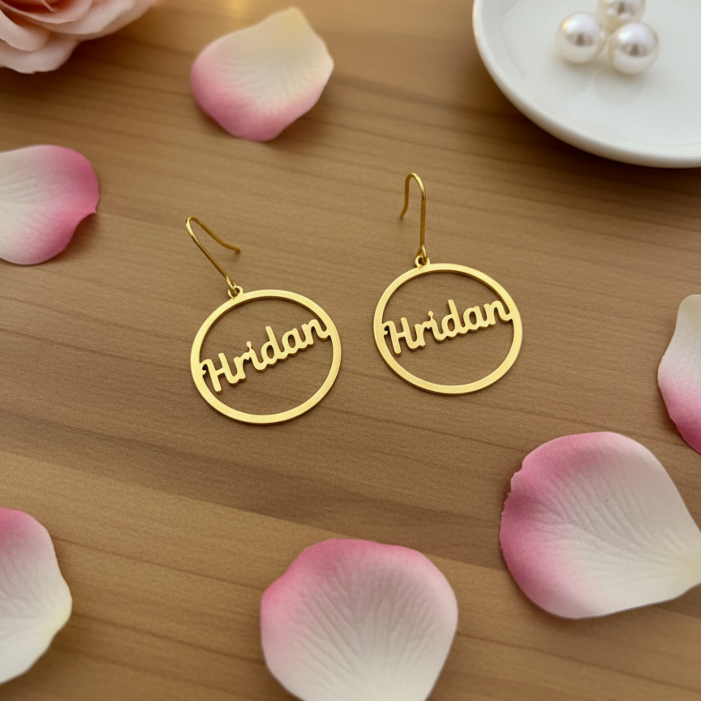 Personalised Circle Dangling Name Earrings in 92.5 Sterling Silver