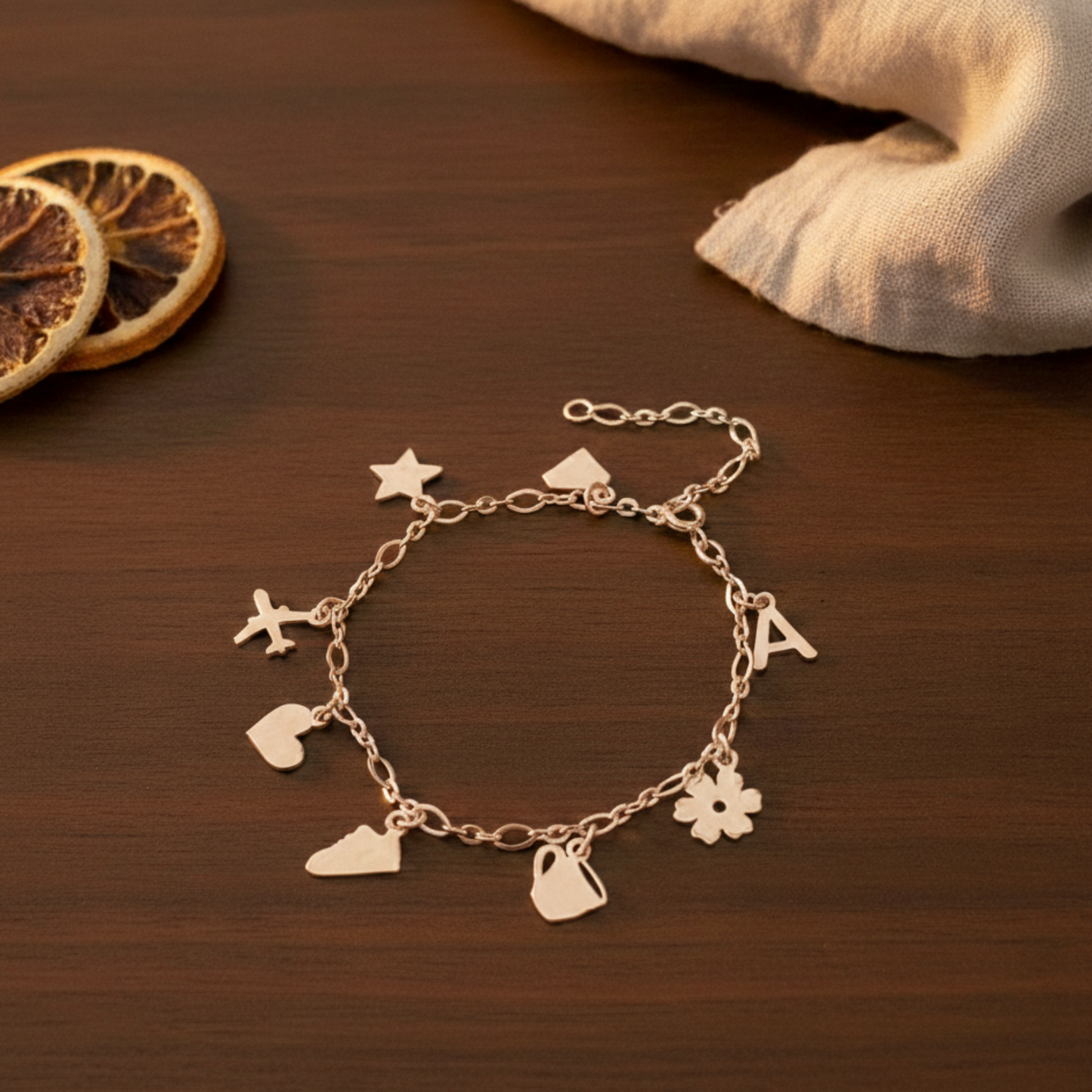 Gold and silver charms bracelet  in 92.5 sterling silver