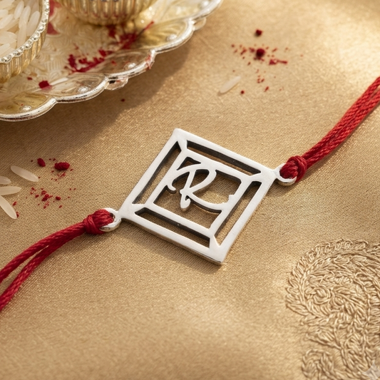 Innitial Diamond Rakhi in 925 Sterling Silver