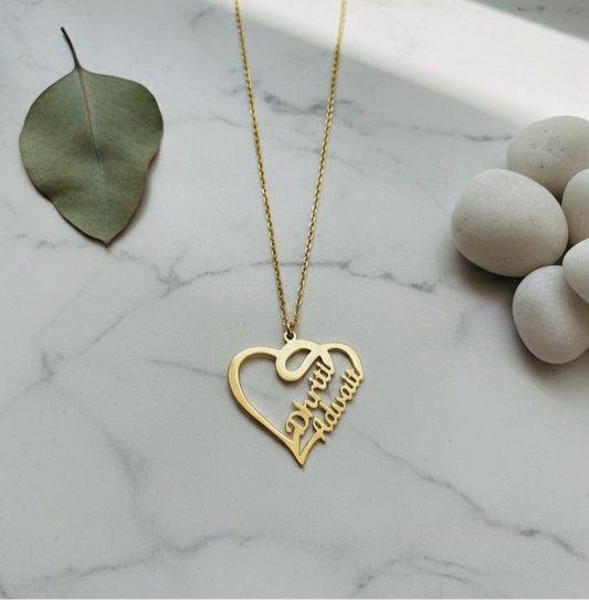 Personalised Overlapping Heart Couple Name Necklace in 92.5 Sterling Silver