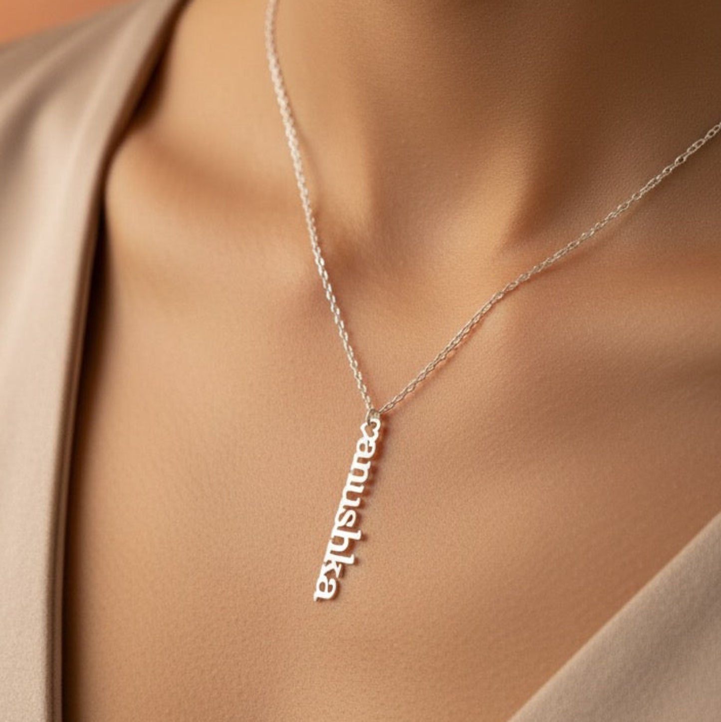 Personalised Vertical Name Necklace in 92.5 Sterling Silver