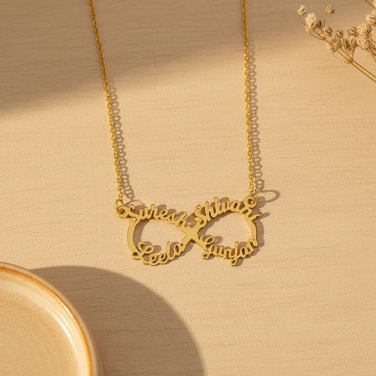 Personalised Infinity Necklace with 4 Names in 92.5 Sterling Silver