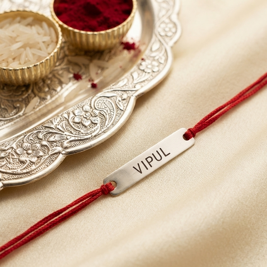 Personalised Engraved Name Bar Rakhi in 925 Sterling Silver