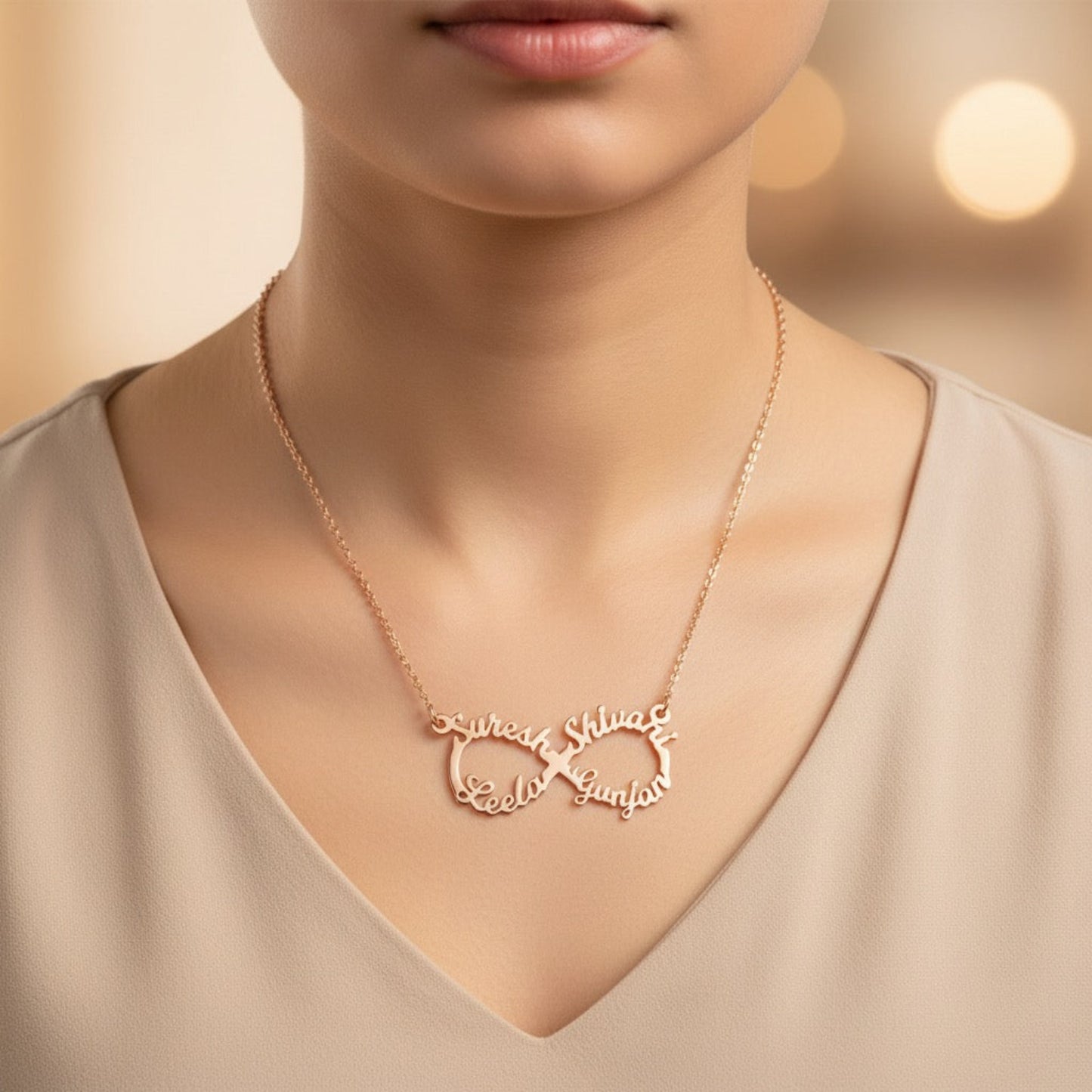 Personalised Infinity Necklace with 4 Names in 92.5 Sterling Silver