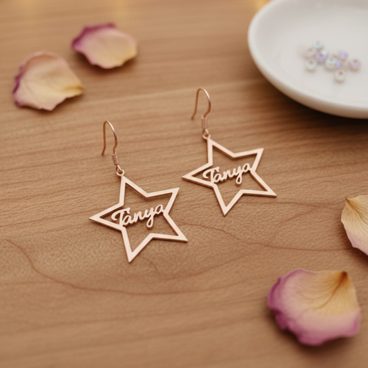 Personalised Star Drop Name Earrings in 92.5 Sterling Silver
