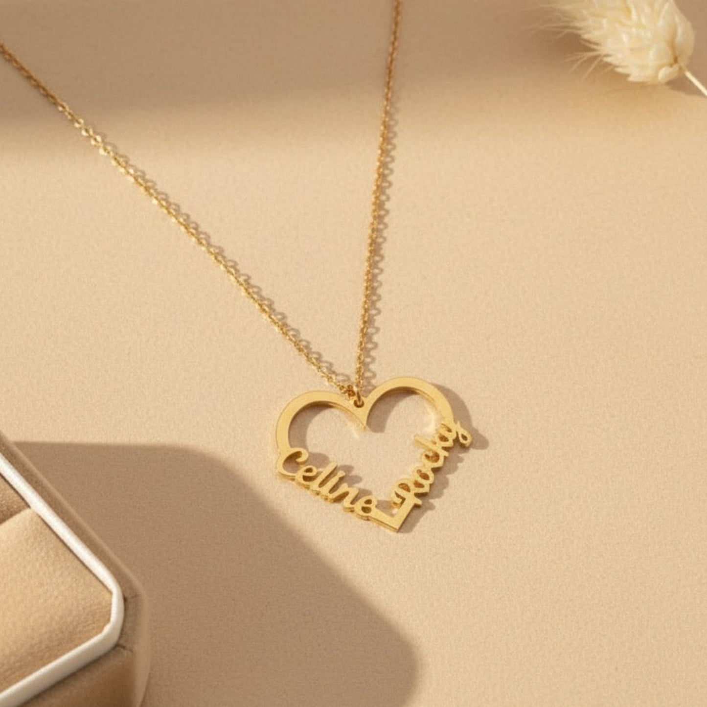 Personalised Couple Heart Name Necklace in 92.5 Sterling Silver