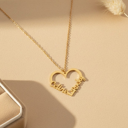 Personalised Couple Heart Name Necklace in 92.5 Sterling Silver