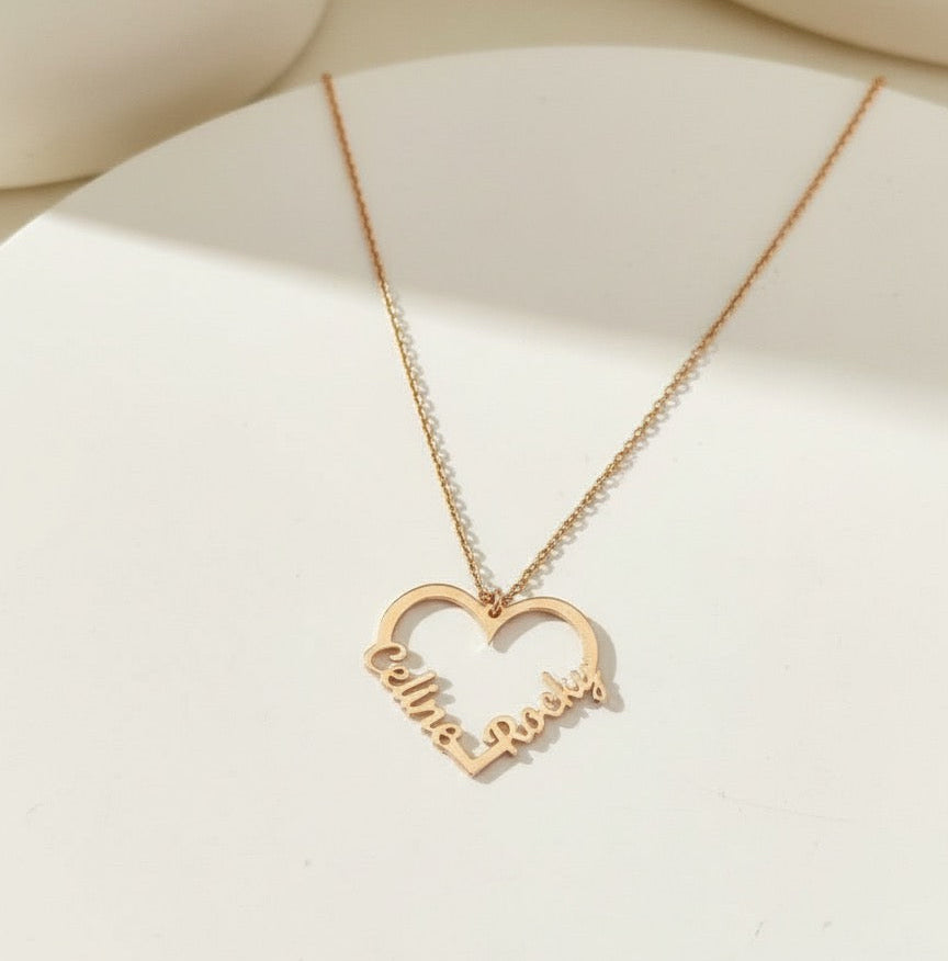 Personalised Couple Heart Name Necklace in 92.5 Sterling Silver