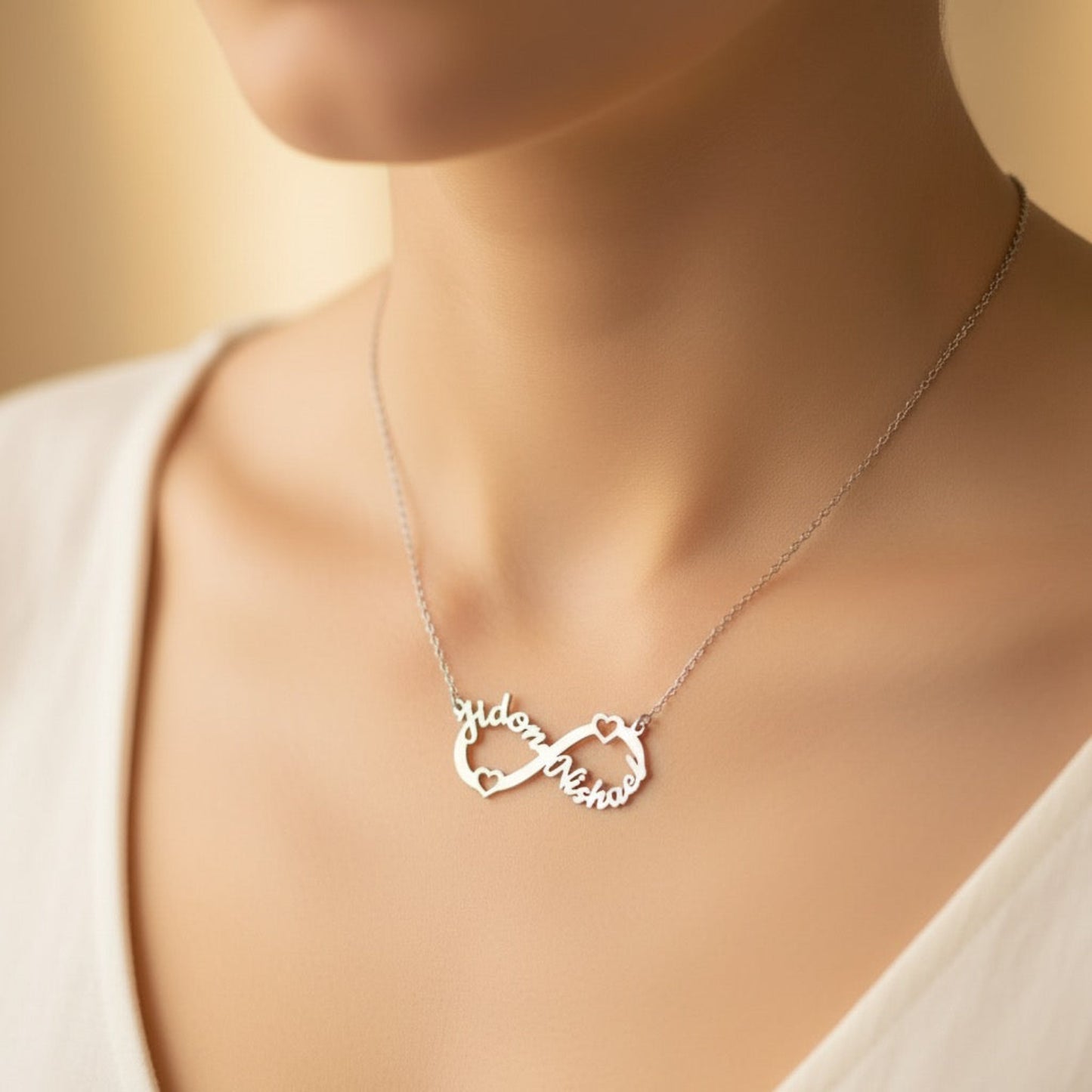 Personalised Infinity Necklace with 2 Names in 92.5 Sterling Silver