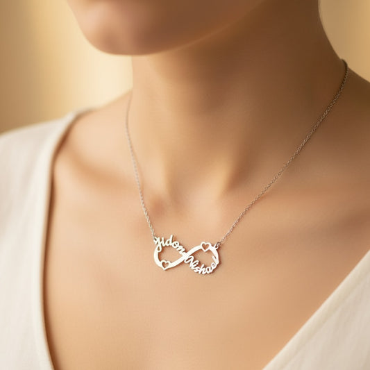 Personalised Infinity Necklace with 2 Names in 92.5 Sterling Silver