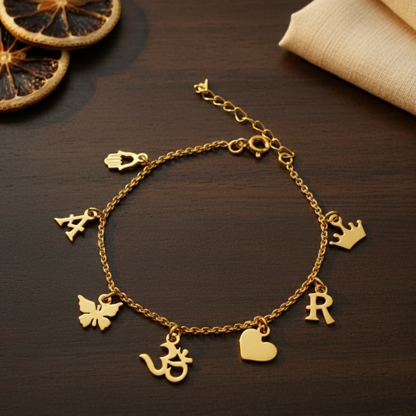 Gold and silver charms bracelet  in 92.5 sterling silver