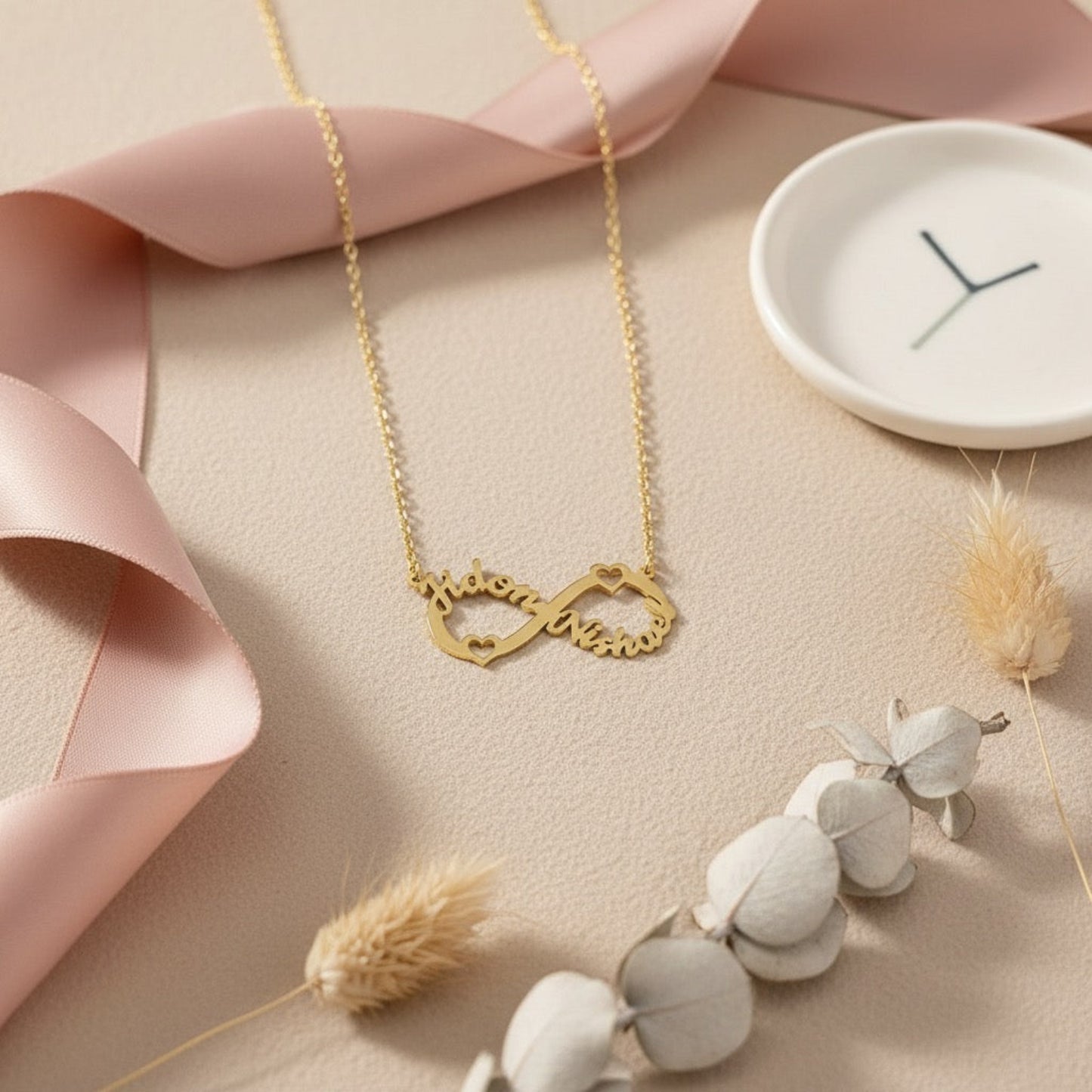 Personalised Infinity Necklace with 2 Names in 92.5 Sterling Silver