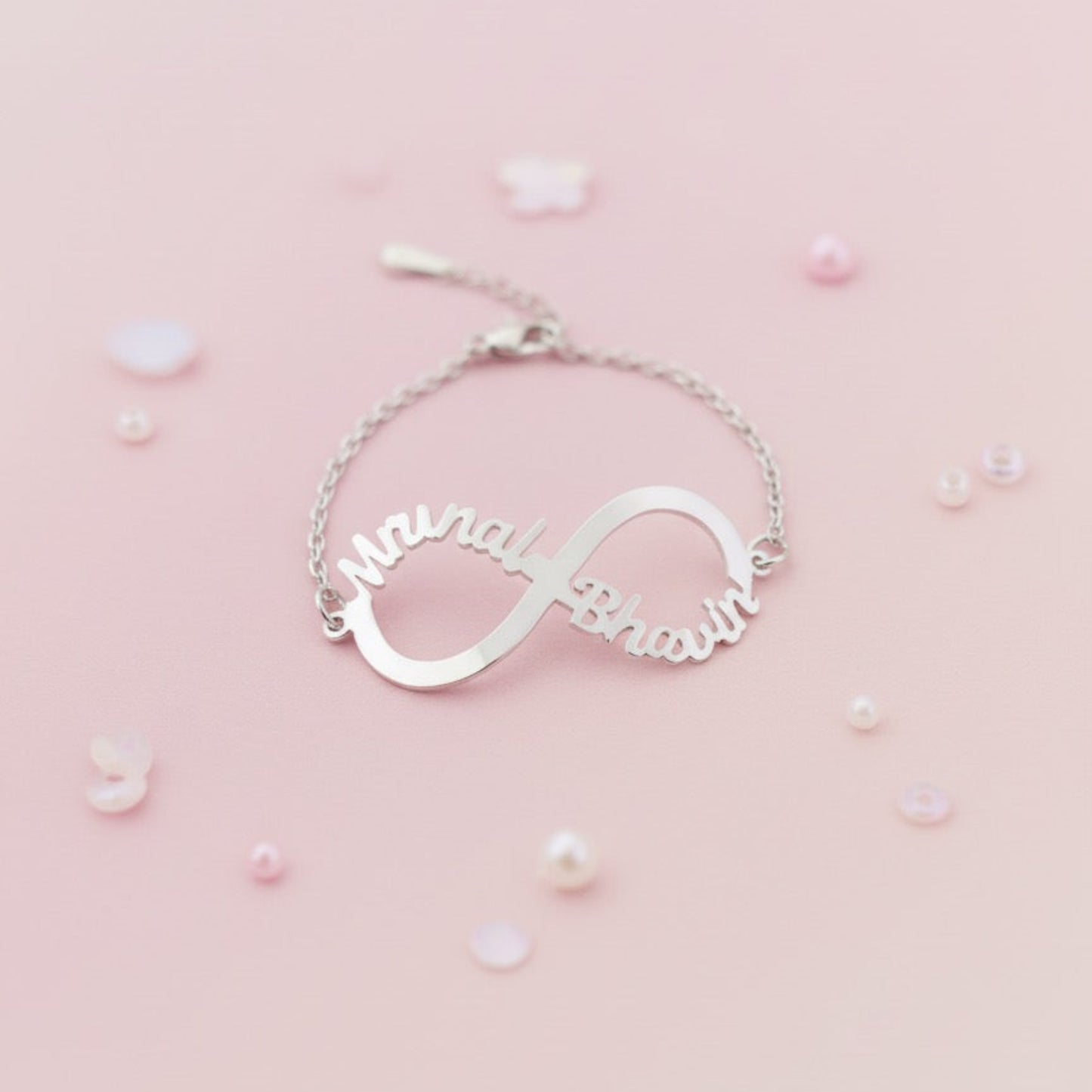 Personalised Couple Infinity Name bracelet in 92.5 Sterling Silver