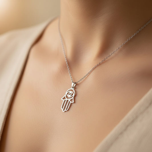 Evil Eye Hamza necklace in 92.5 sterling silver