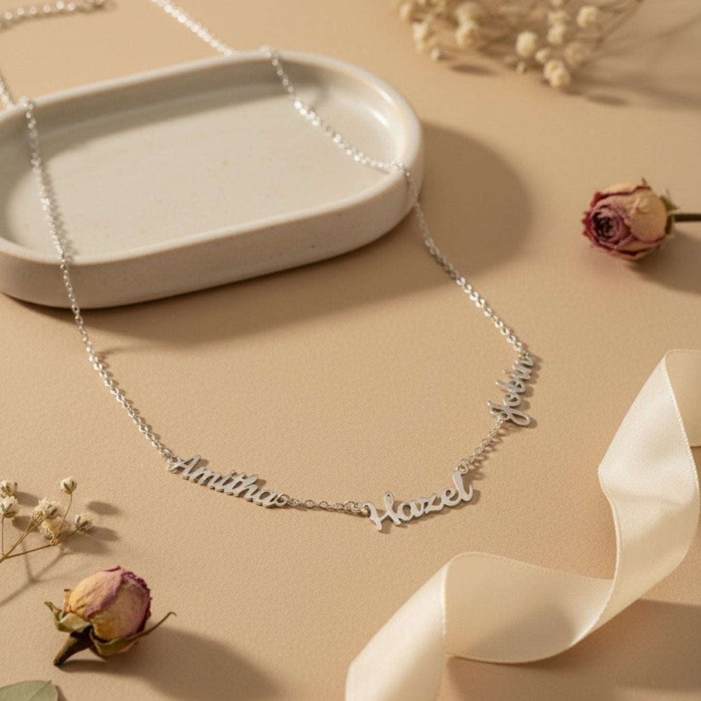 Trio Name Necklace in 92.5 Sterling Silver