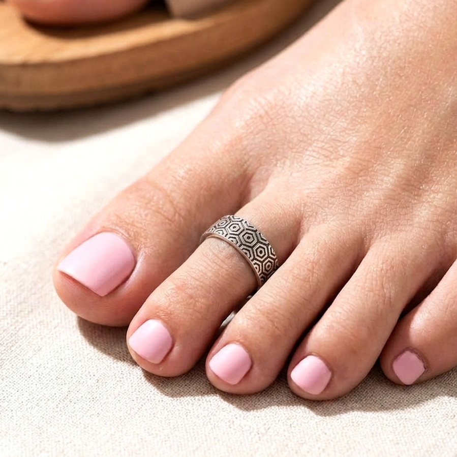Oxidised Pattern Toe Ring – 925 Sterling Silver