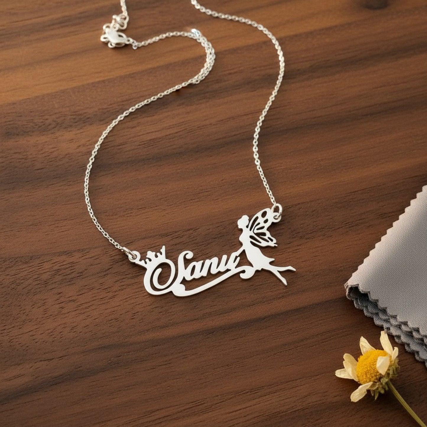 Personalised Angel Name Necklace in 925 sterling silver.