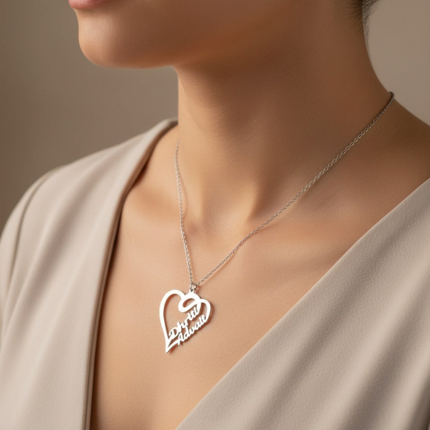 Personalised Overlapping Heart Couple Name Necklace in 92.5 Sterling Silver