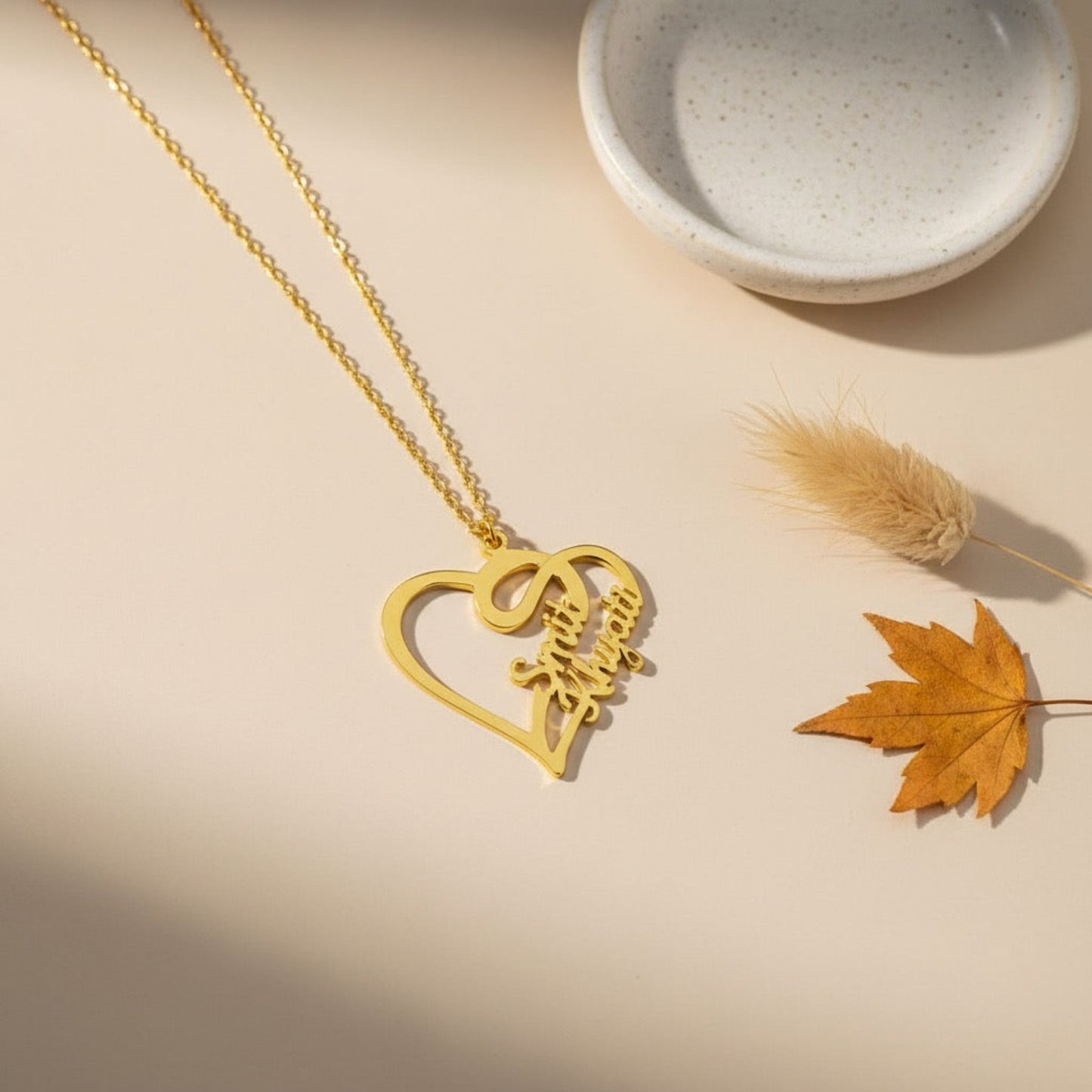 Personalised Overlapping Heart Couple Name Necklace in 92.5 Sterling Silver