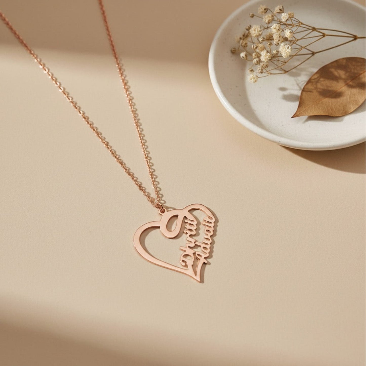 Personalised Overlapping Heart Couple Name Necklace in 92.5 Sterling Silver