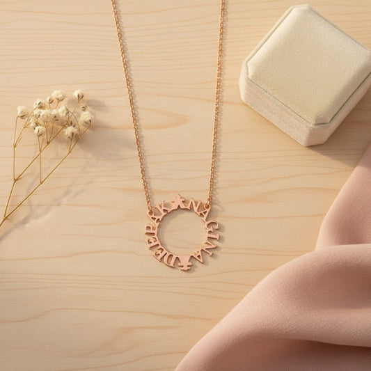 Personalised Circular Couple Name Necklace in 92.5 Sterling Silver