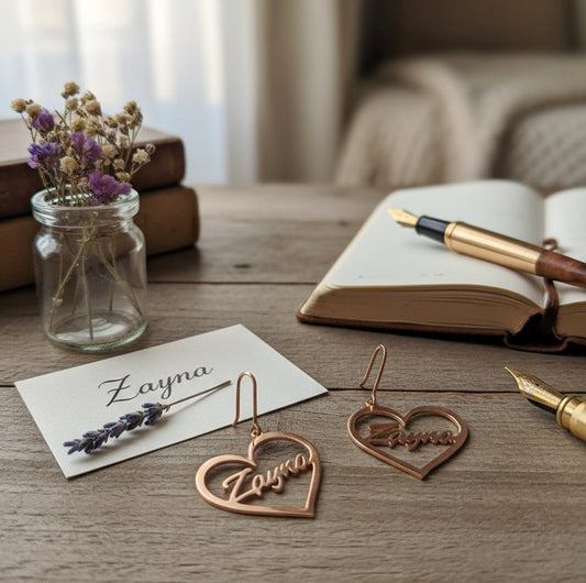 Personalised Heart Drop Name Earrings in 92.5 Sterling Silver