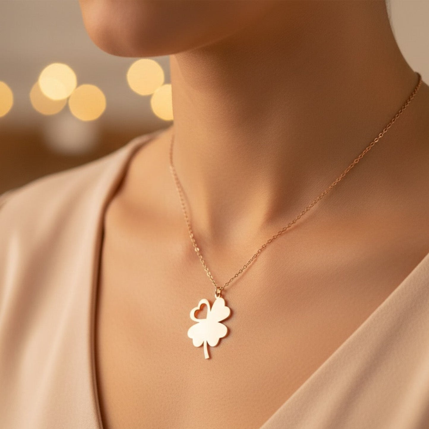Clover Necklace with Heart in 92.5 sterling silver