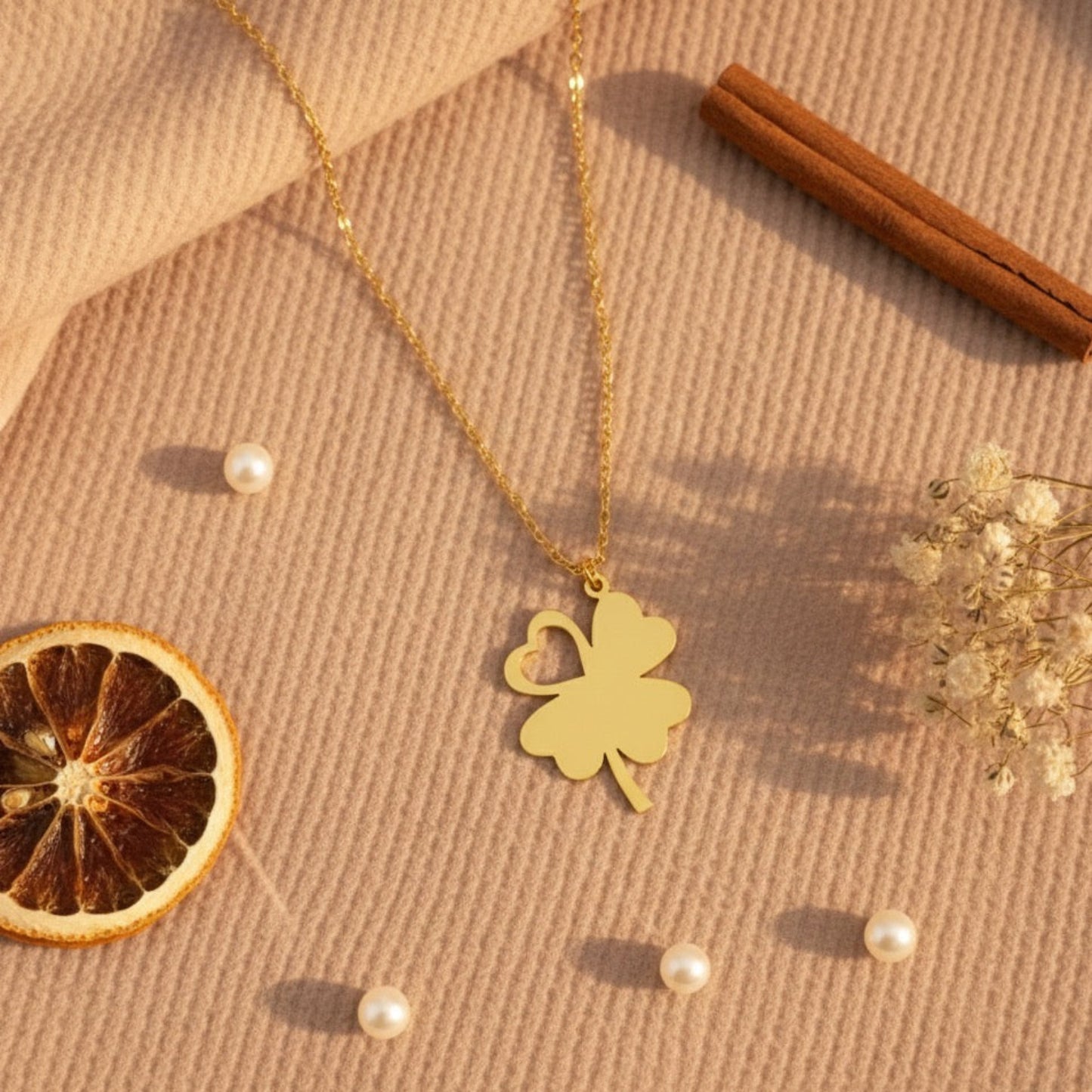 Clover Necklace with Heart in 92.5 sterling silver