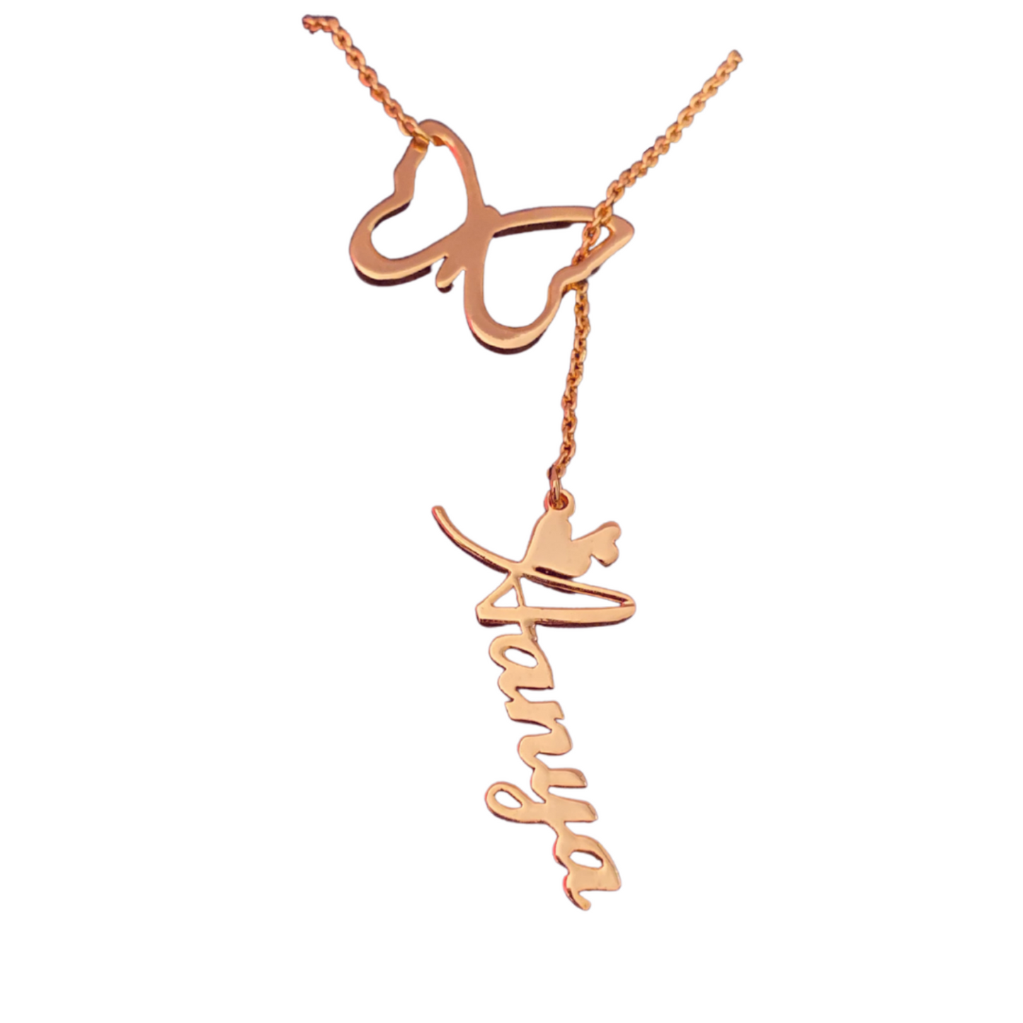 Personalised Name Necklace Dangling through Butterfly in 92.5 Sterling Silver