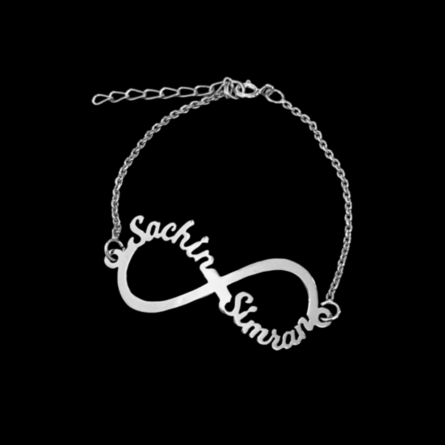 Personalised Couple Infinity Name bracelet in 92.5 Sterling Silver