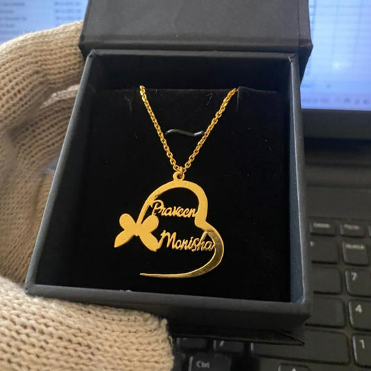 Personalised Inverted Butterfly Couple Name Necklace in 92.5 Sterling Silver